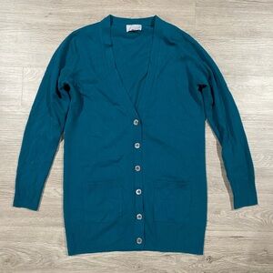Pure Collection Cashmere Boyfriend Cardigan Teal Button-Up Women's Sweater